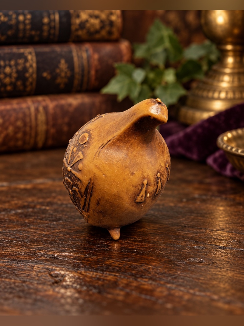 Vintage Peruvian Carved Gourd Bird Quail Folk Art Figurine Handmade • Nature Art